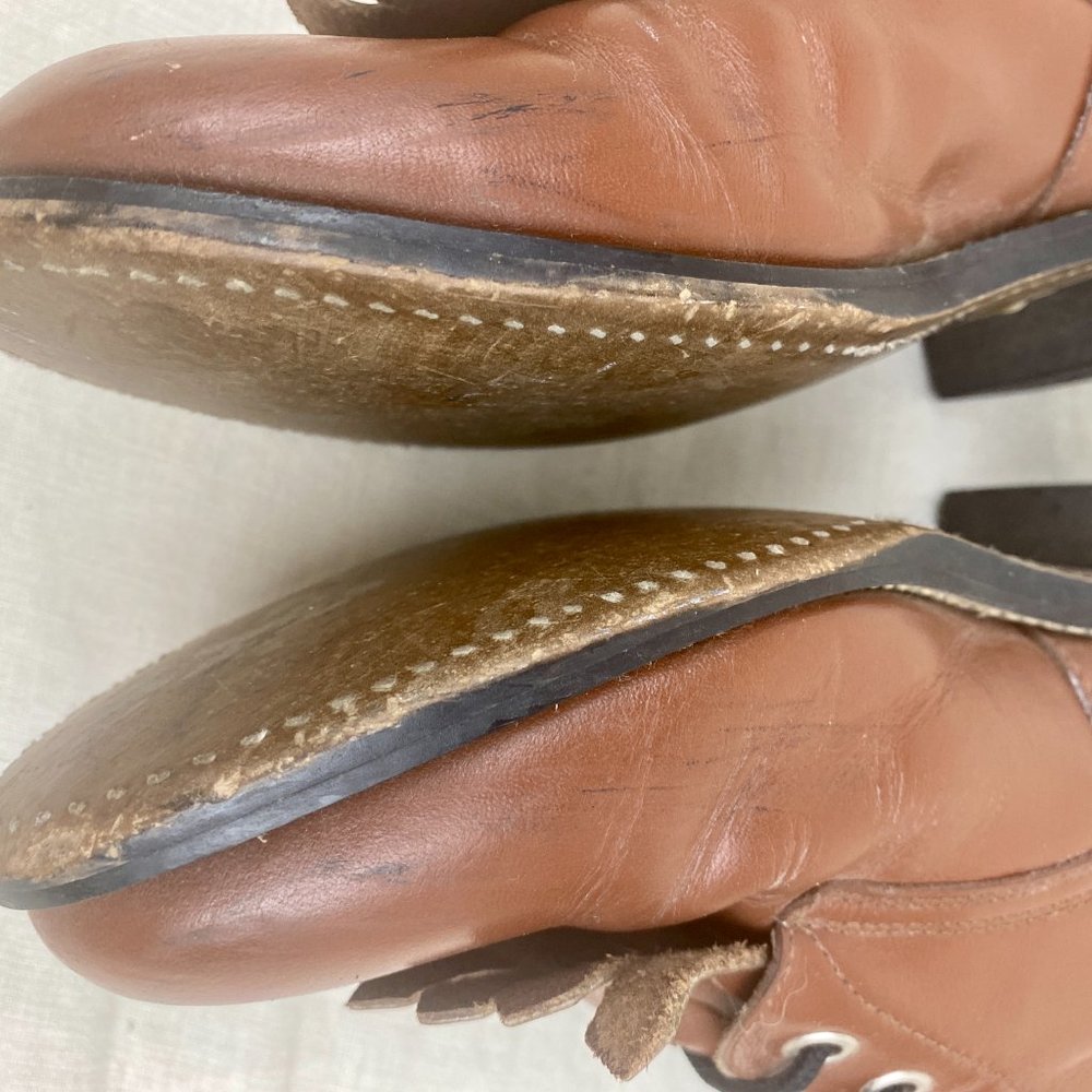 Vintage 1980s Justin Leather Brown Lace Up Roper Western Cowboy Kiltie Boots - Picture 4 of 16